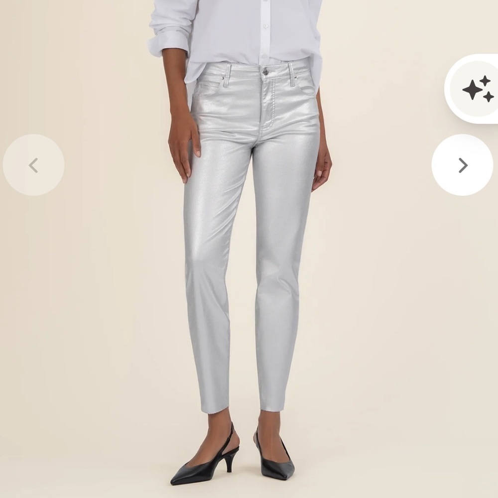 Kut from the Kloth Charlize high rise Fab Ab Shimmering Silver, size 16 NWT